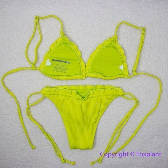 New! Set! It's Now Cool x Free People the frill tri eco neon lime rib‎ bikini, S - Picture 4 of 16